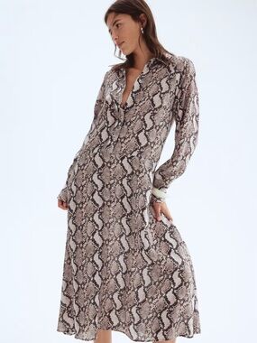 H&M Snake-Print Long Sleeve Maxi Dress - Brown and Black